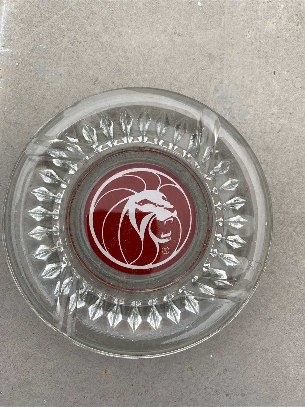 Glass Ashtray with MGM Hotel & Casino Las Vegas Maroon Lion Emblem